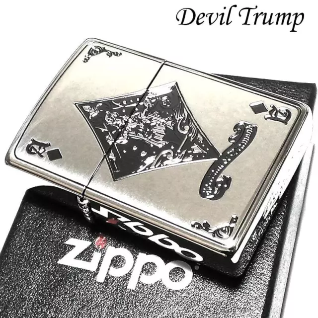 Zippo Oil Lighter Devil Trump Diamond Regular Case Silver Brass Etching Japan
