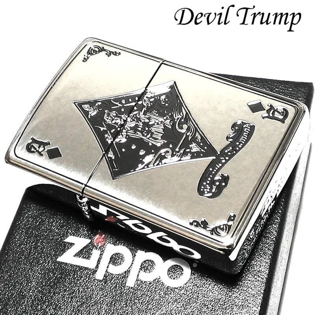 Zippo Oil Lighter Devil Trump Diamond Regular Case Silver Brass Etching Japan