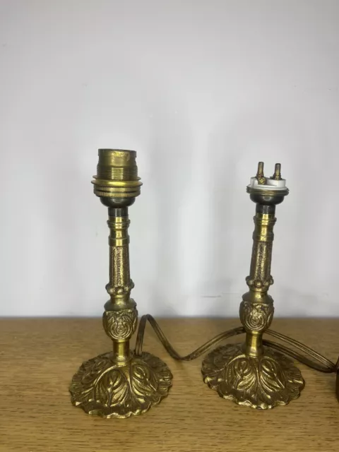 🔴 Lot De 2 Pieds De Lampe Vintage En Laiton Doré