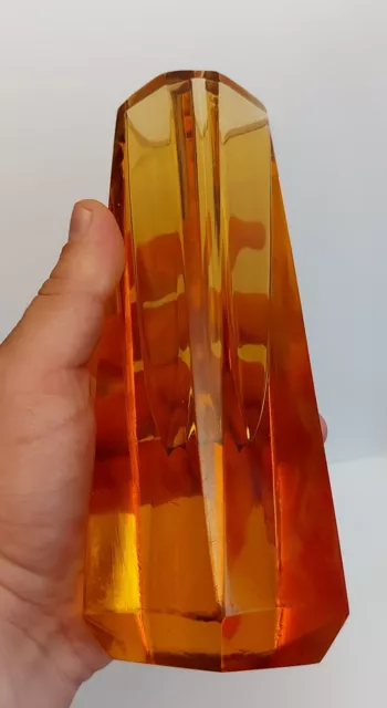 Vintage Orange-Ginger Murano Glass Faceted Vase - 19cm