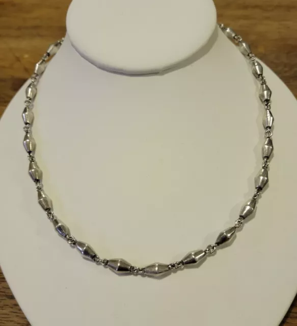 Vtg .925 Sterling Silver  Antique  Beaded Necklace 18" long 22.2g