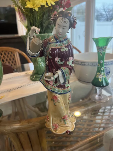 10" Wucai Porcelain Pottery Classical Beauty Women Belle Teapot Wine Pot Statue