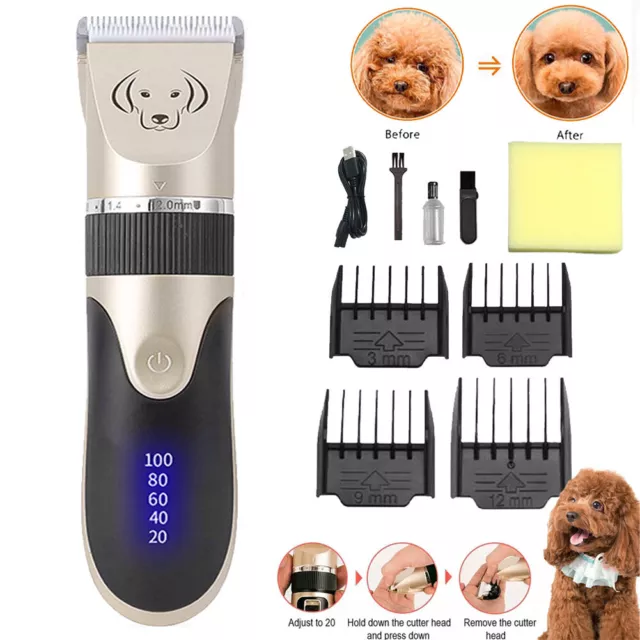 Electric Pet Dog Cats Grooming Clippers Low Noise Cordless Shaver Trimmer Kit