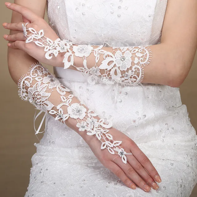 Long Lace Floral Crystal Retro Bride Gloves Lolita Bridal Wedding Accessories