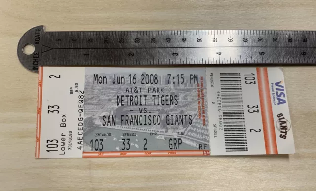 MLB San Francisco Giants vs Detroit Tigers Ticket Stub 6/16/2008 AT&T Park