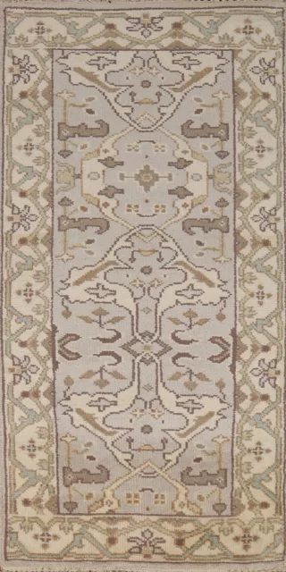 Bohemian Oushak Indian Accent Rug Hand-Knotted 3x6 ft Beige