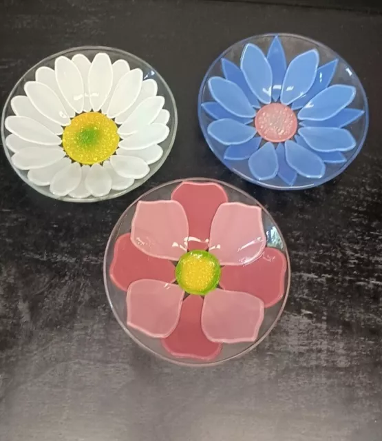 VILLEROY BOCH FLORA VITRUM Art Glass Flower Bowls 7" Set Of 3 Boho Summer Colors