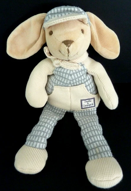 H5. LAPIN DOUDOU ET COMPAGNIE CASQUETTE gris blanc écru poche carreaux 31cm TBE