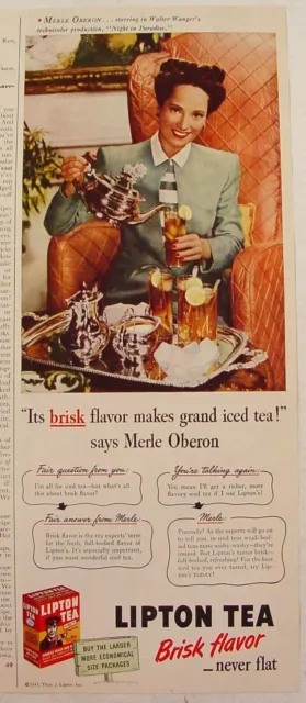 1947 Lipton Tea MERLE OBERON Night in Paradise Print Ad