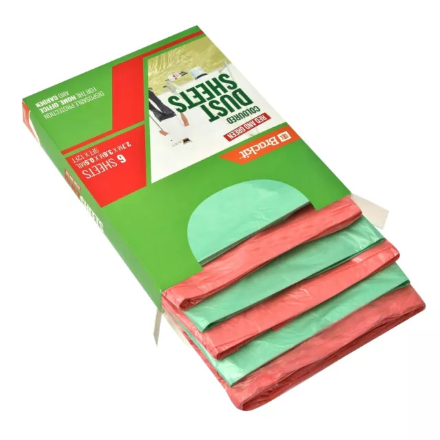 Brackit 6 Pack Polythene Dust Sheets Red & Green 12x9ft Furniture Covers