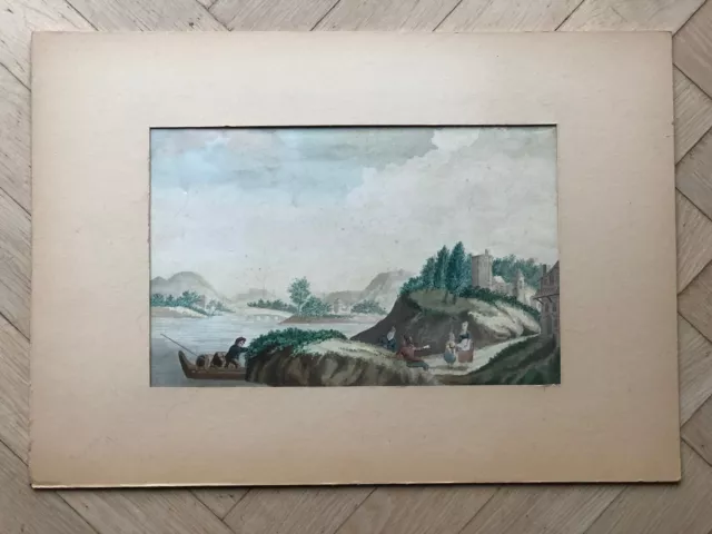 antikes Aquarell, Flusslandschaft, frühes 19. Jh. Biedermeier ( ? ) oder früher