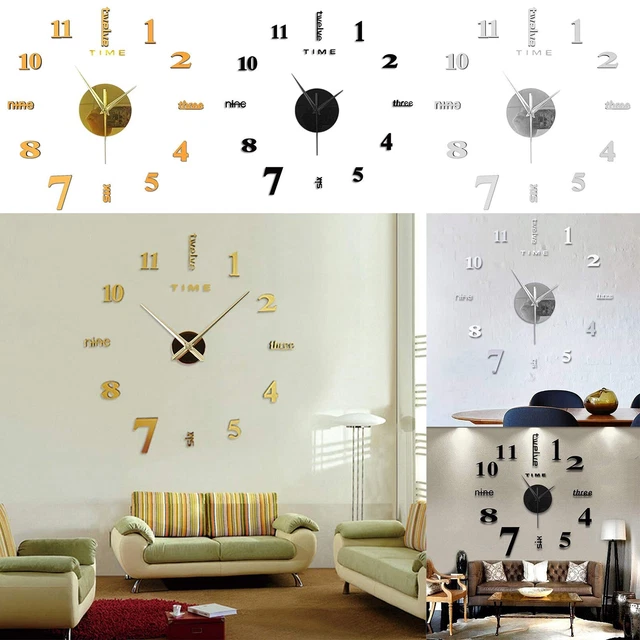 Autocollant Mural Set Horloge Bricolage Mousse Eva Maison Miroir Inox Acier