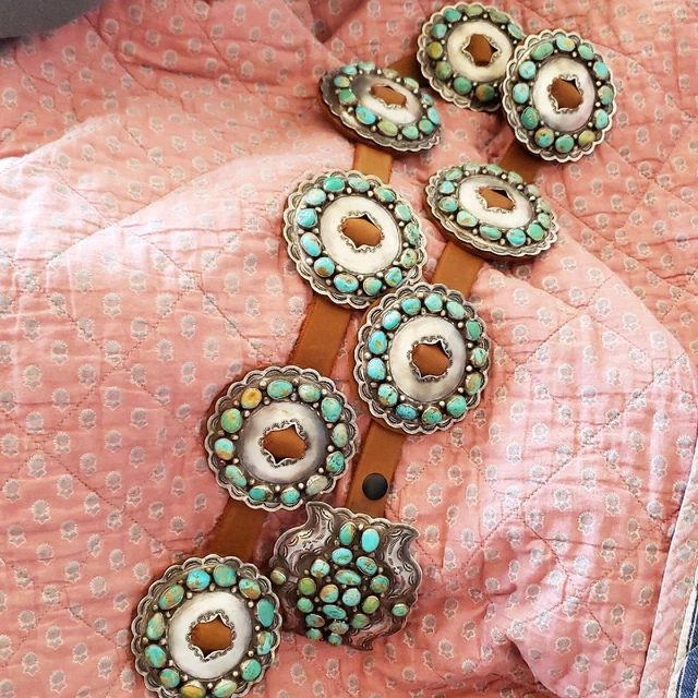 Sterling silver vintage turquoise cluster concho belt big beautiful