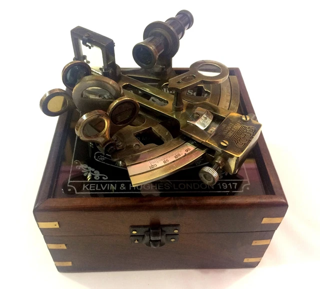 Antike nautische Maritime Messing Sextant mit Holzkasten Schiffsinstrumente