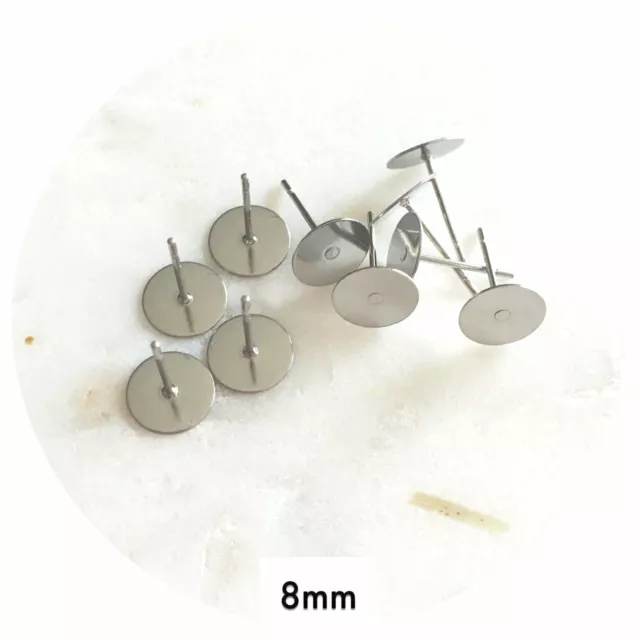 8mm Surgical Steel Earring Stud Posts - 50 pcs