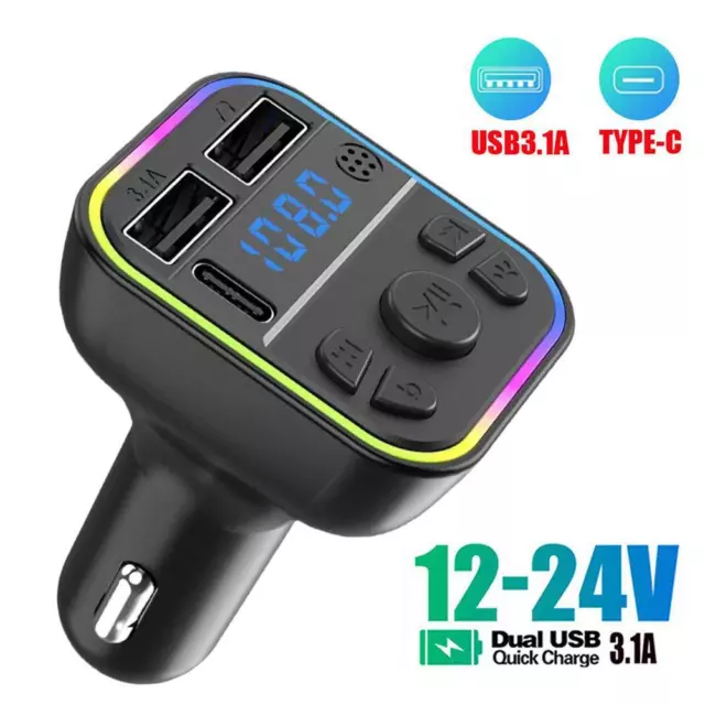 Bluetooth 5.0 Wireless Car FM Transmitter MP3 Player Radio 2USB Charge r Adapter