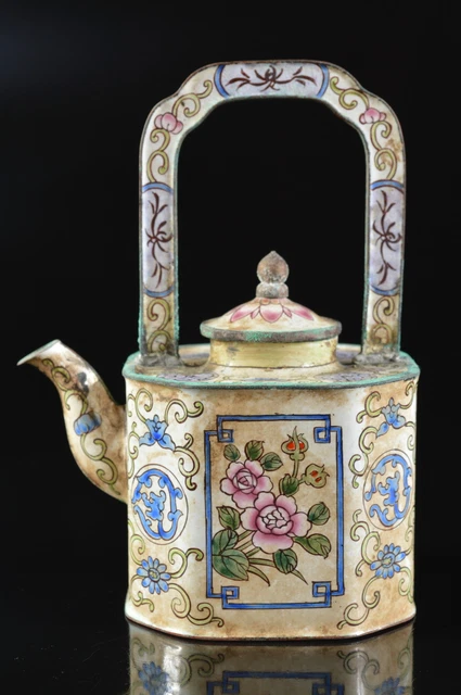 G2293: Japanese Metal Enamel Flower Arabesque TEAPOT Kyusu Sencha G2293: Japanese Metal Enamel Flower Arabesque TEAPOT Kyusu Sencha