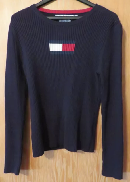 Tommy Hilfiger Womens Blue Pullover Sweater Size XL Long Sleeve Red White Design