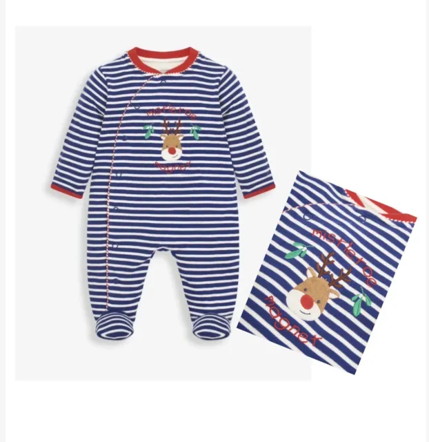 Jojo Maman Bebe Age 3-6 Months NEW Sleepsuit “Mistletoe Magnet” Rudolph Blue