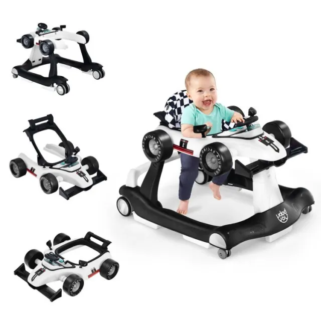 White 4-in-1 Baby Walker Foldable Activity Push Walker Adjustable Height Safety