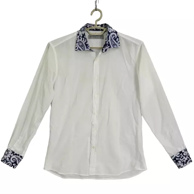 ETRO 40 Button Up Shirt  Mens Long Sleeve White Flip Cuff  White