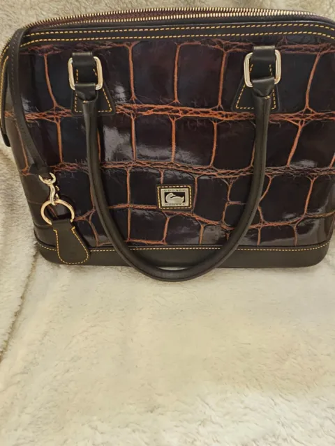 Dooney & Bourke Croco Embossed Leather Satchel Purse Bag - Burgundy
