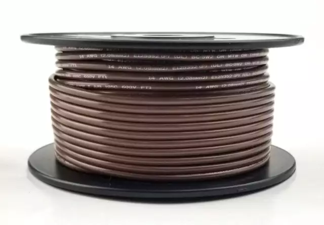 100FT 14AWG BROWN Stranded Appliance & Marine 600V Hook-Up Wire, UL1015 105C