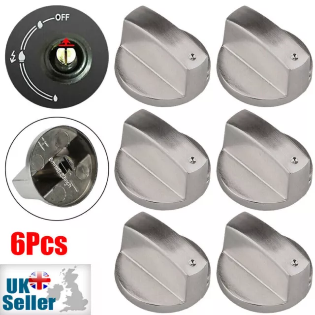 6Pcs Universal Gas Stove Knob Cooker Oven Hob Control Knobs Metal Switch Kitchen