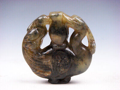 Old Nephrite Jade Stone Carved Pendant Duck Monster Pi-Xiu & Bottle #07142121