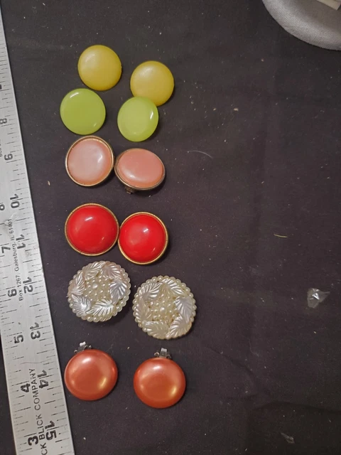 6 pair Vintage Mixed Enamel Metal, Plastic Clip-On Earring Lot