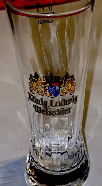 Konig Ludwig Weissbier Tall Beer Glass 0.1L Bavaria Germany Crest Drinking