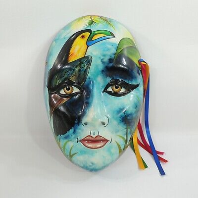 Mexican Folk Art Pottery TOUCAN Bird Mask 11 3/4 x 7 3/4" Signed Palomino Tonala