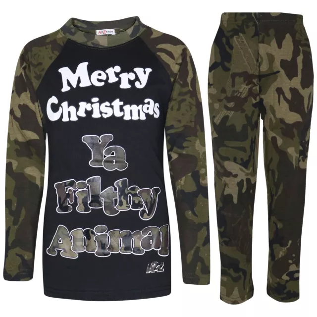 Enfants Filles Garçons PJS YA FILTHY Camouflage Vert Imprimer Noël Pyjamas Set
