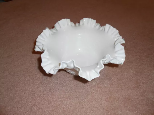 40 Year Old Plus Fenton Hobnail Milk Glass Ruffled Bowl 9 " Diameter