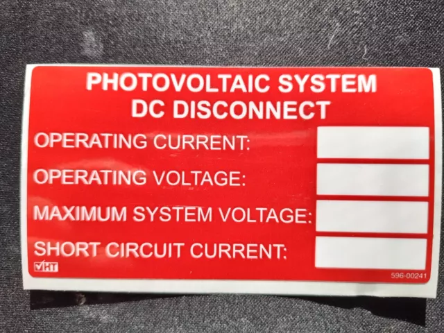 Etiqueta de vinilo fuente de sistema fotovoltaico de CC 690,53 HT 596-00241) Hellermann Tyton