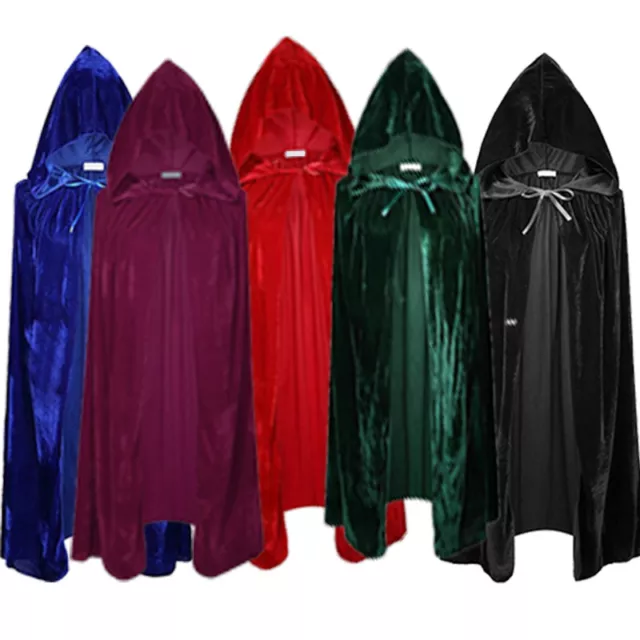 Halloween Unisex Adult Cosplay Cape Long Hooded Cloak Wizard Witch Medieval Cape