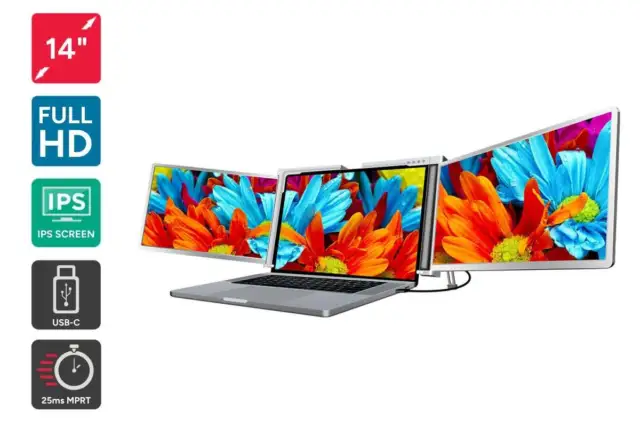Kogan 14" Full HD Pro Dual Screen Tri-Fold Portable Monitor for 14” - 17”