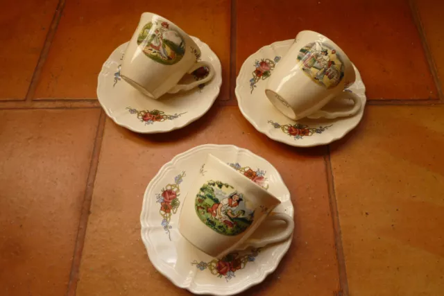 3 tasses à café avec soucoupes Sarreguemines modèle Obernai 3 décors différents 2