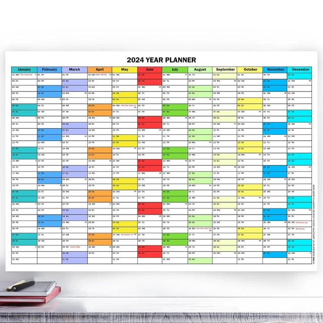 2024 CALENDAR WALL Year PLANNER HOME OFFICE WORK COLOURFUL CALENDAR