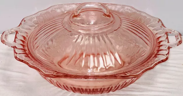 Anchor Hocking MAYFAIR/ OPEN ROSE PINK  10” VEGETABLE BOWL W/COVER