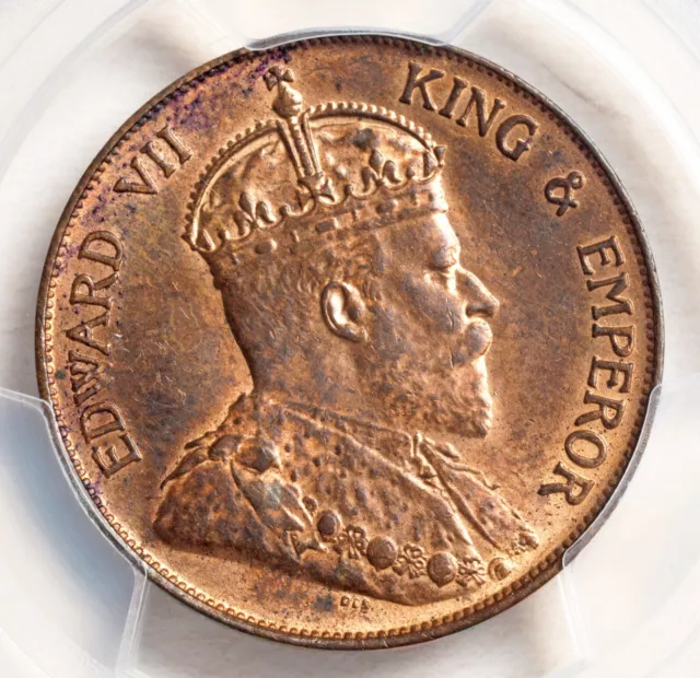 1904-H, Hong Kong, Edward VII. Beautiful Bronze 1 Cent Coin. PCGS MS-63 RB!