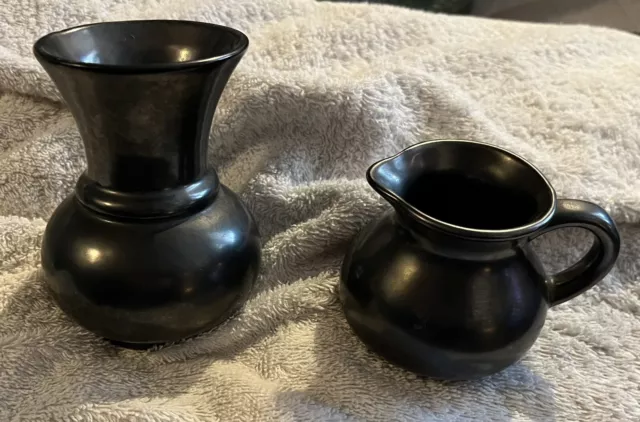 Prinknash Pottery Black Lustre Mini Jug & Vase Duo VGC