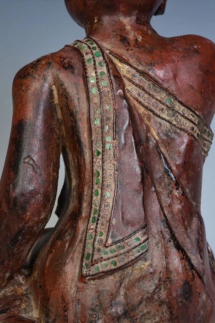 19th Century, Mandalay, A Pair of Antique Burmese Wooden Seated Disciples 9