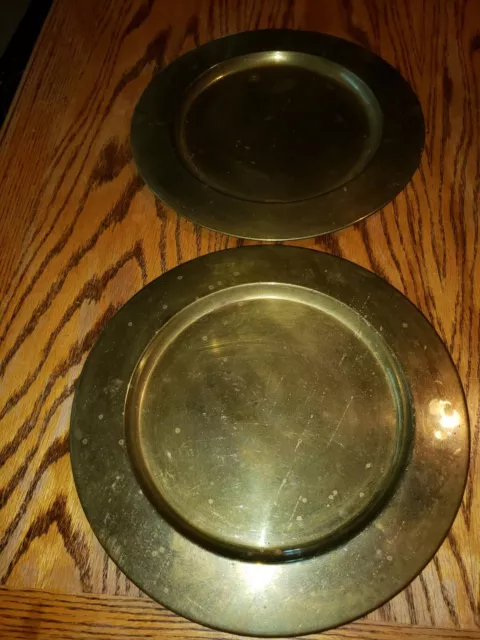 Set Of 2 Solid Brass 12" Denmark Plates. Chargers. Holiday decoration. Christmas