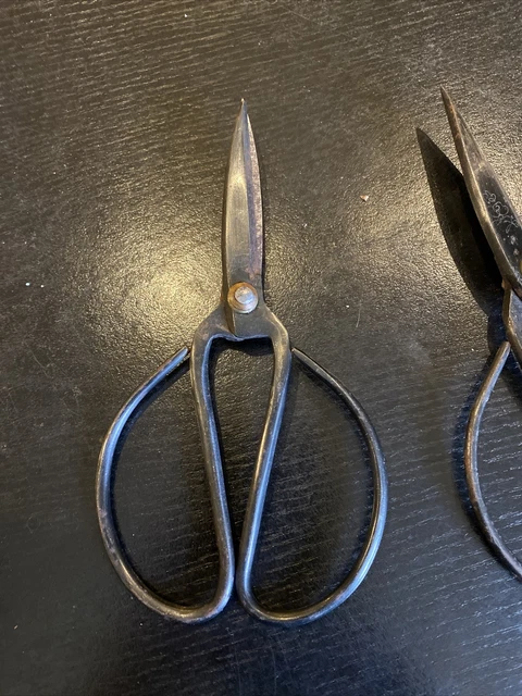 Pair/2- Antique 19th Century Hand forged Blacksmith Iron Scissors, 6 3/4” long 3