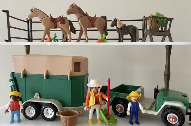 Playmobil Green Horse Trailer w/Jeep, Horses & Figures~Mixed Lot