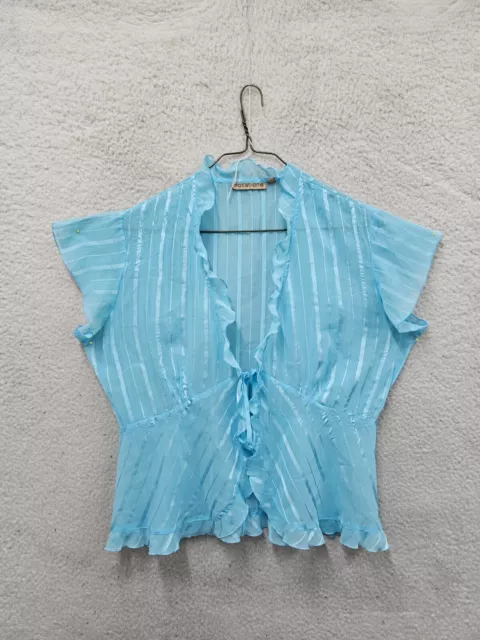 Notations Women Large Blue 100% Polyester Cap Sleeve Ruffle Wrap Open  Blouse