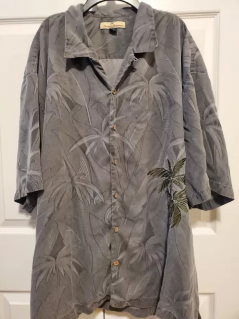 Tommy Bahama Hawaiian Shirt Men XXL Floral Silk Short Sleeve Grey Green