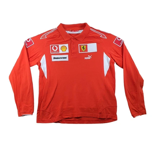 Puma Ferrari Polo Shirt Adult Large L Red Long Sleeve Sport Cotton Mens