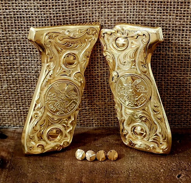 Handmade Mexican Centenario Coin Style 1911 Grips - Black Pearl & Gold